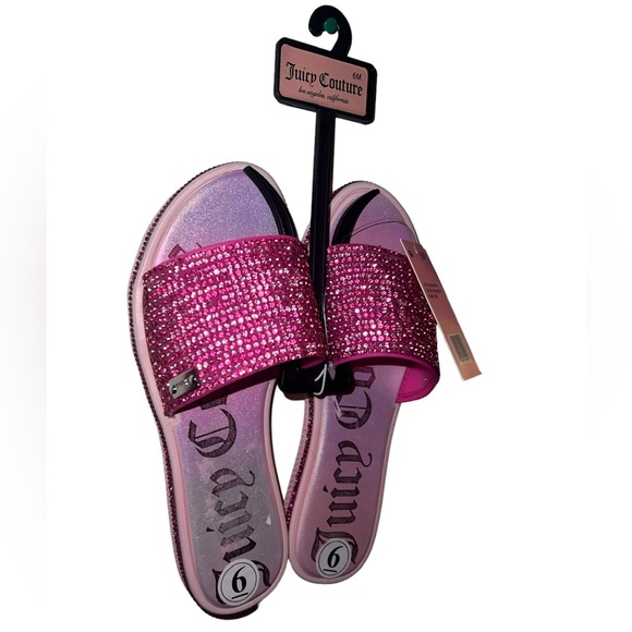‼️SOLD‼️ Juicy Couture Women’s Sz 6 Pink Rhinestone Bling Slides Slip-On Sandals - Picture 6 of 9